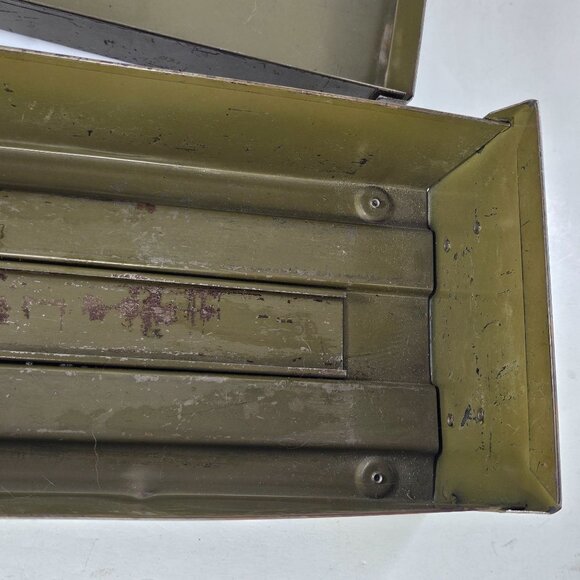 Vintage Metal File Storage Box Olive Green Distressed Finish With Lid Bankers - Picture 12 of 12